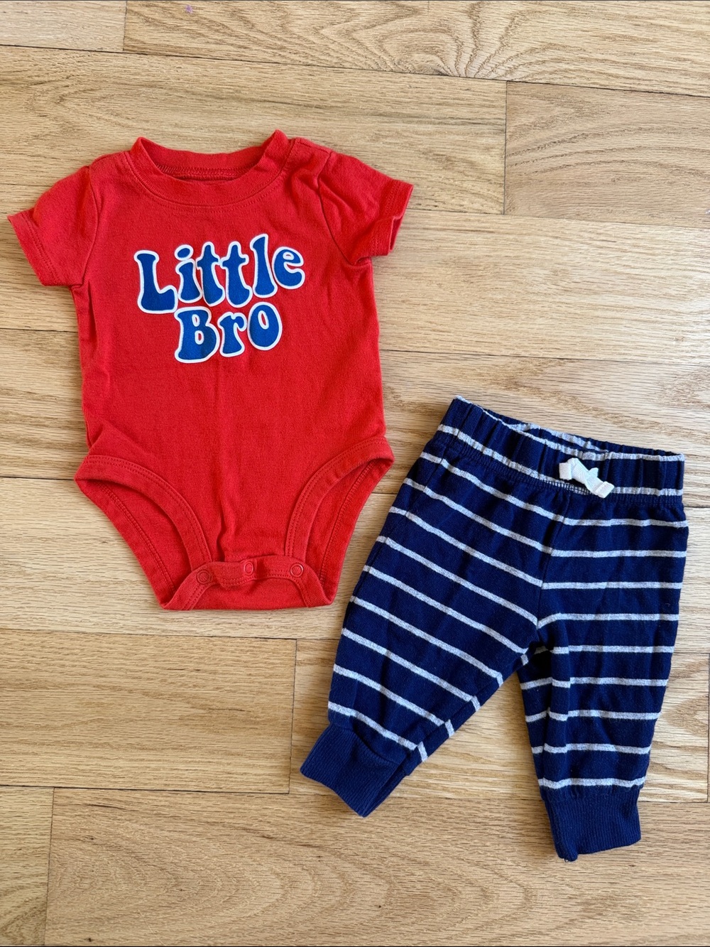Carter's Orange 'Little Bro' Bodysuit with Navy Striped Pants